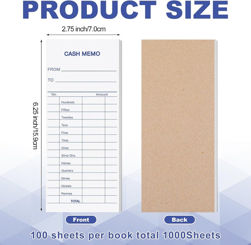Eaasty 1000 Sheet Cash Memo 2.75 x 6.25 Inch Currency Coin Counting Record Sheets Record Keeping Bank Deposit Forms Padded Form Bank Cash Bill System Pads Deposit Slips with to and from Details - Image 2
